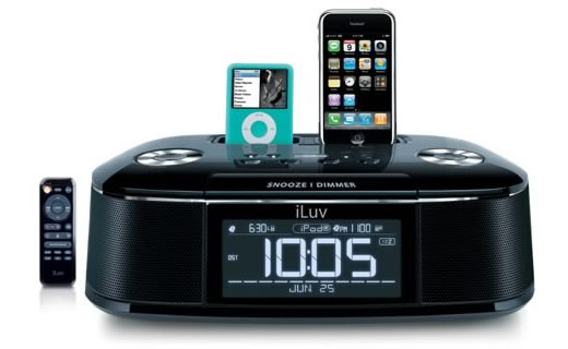 Reloj despertador de iLuv con doble dock para iPhone y iPod