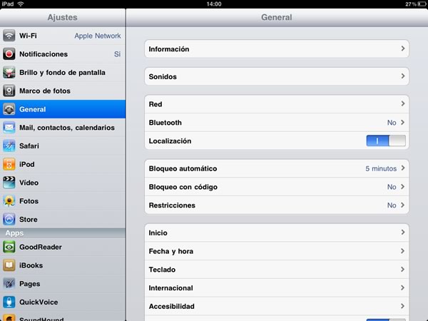 iPad Ajustes