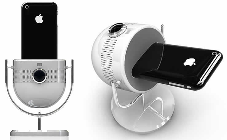 Concepto: Altavoces y proyector para iPhone o iPod