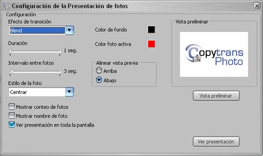 CopyTrans Photo 2 Configuración de presentaciones
