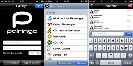 Palringo, una aplicación para iPhone con soporte para AOL. ICQ, y MSN y más